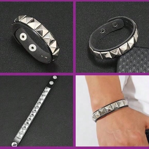 Unisex Punk Leather Cuff Goth Bracelet - Picture 6 of 6